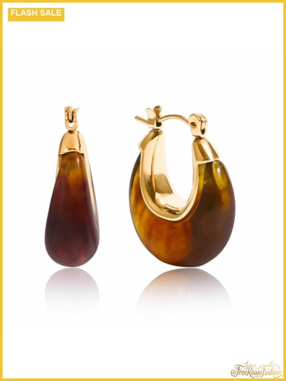 Vintage Chunky Gold Plated Resin Hoop Earrings Hypoallergenic Lightweight Drop